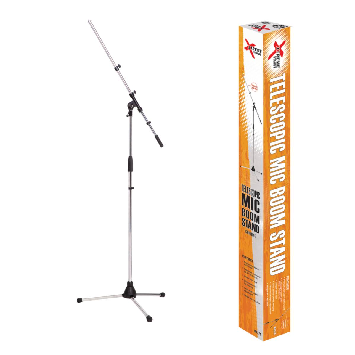 Xtreme MA374 Microphone Stand w/ Telescopic Boom - Chrome