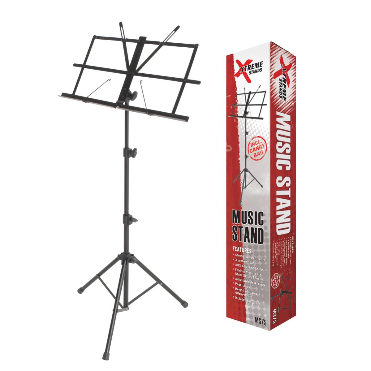 Xtreme MS75 Music Stand - Black w/ Carry Bag