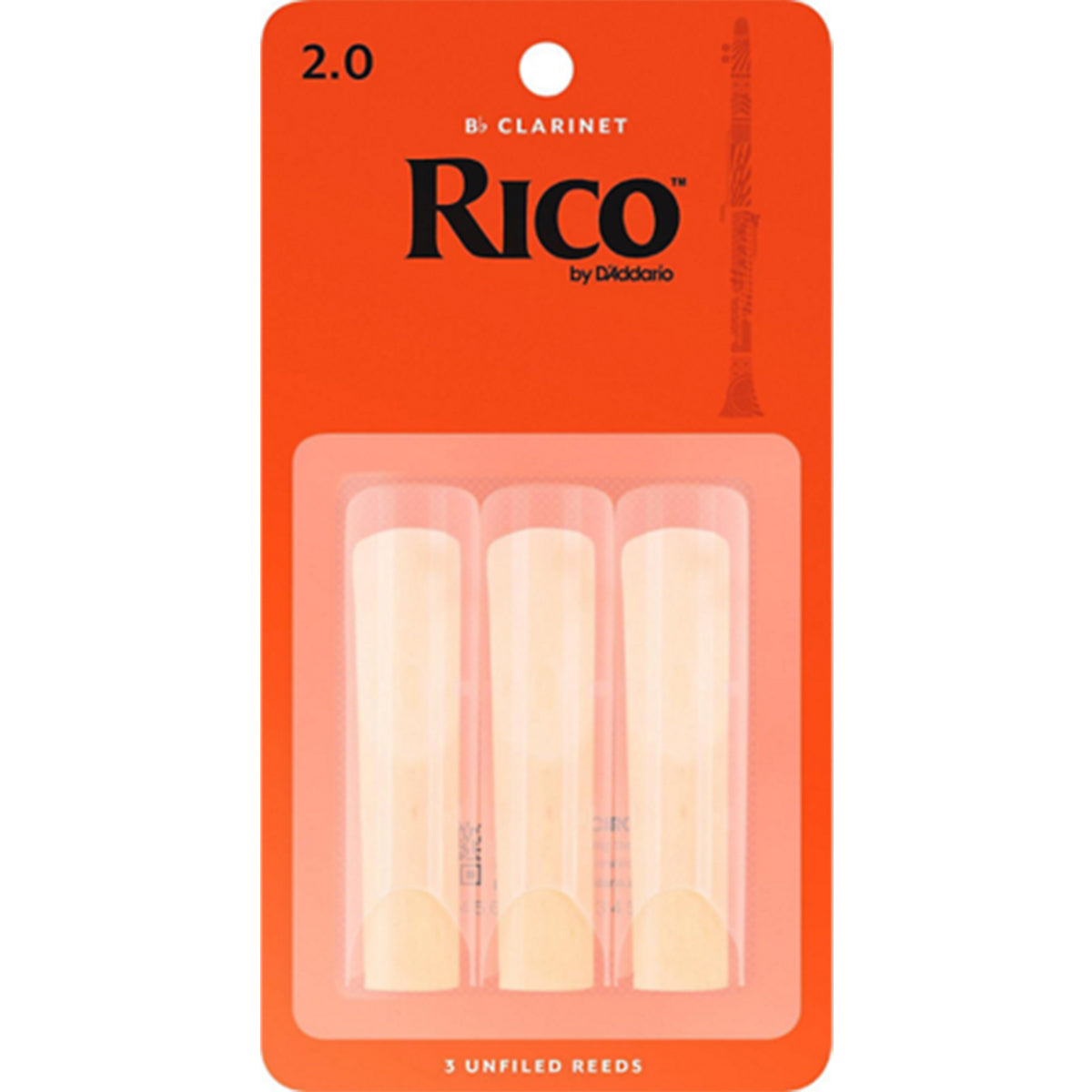 3 Pack of Rico Bb Clarinet Reed Size 2 Replacement Reeds 2.0 x3