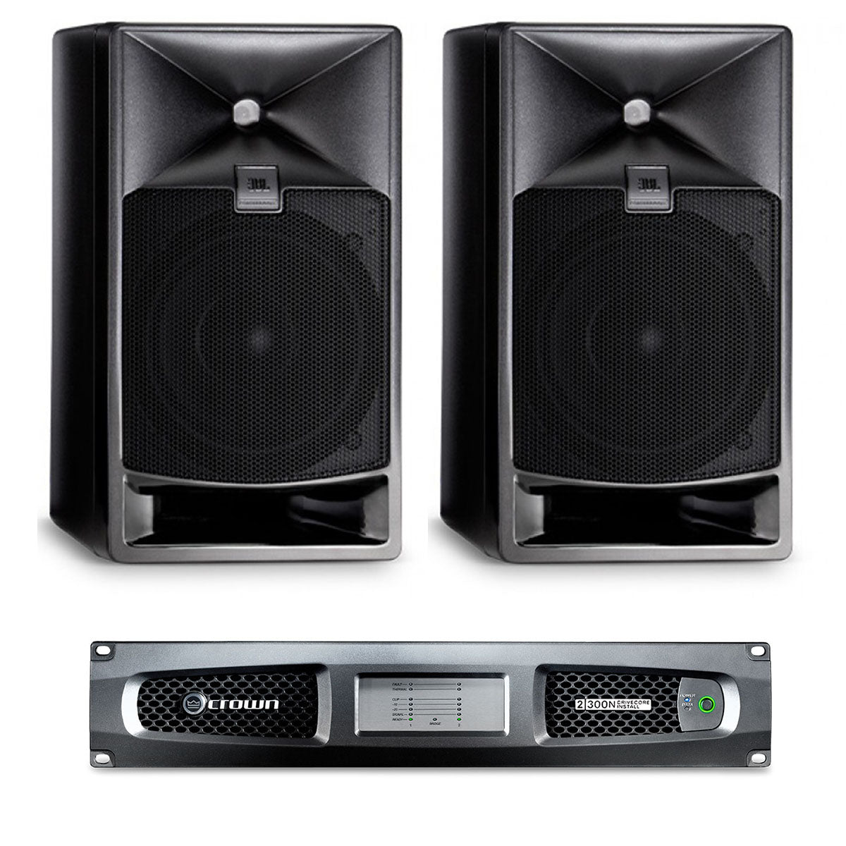 2x JBL LSR705I Master Reference Monitor 5inch + Crown DCi 2 300N Power Amp Package