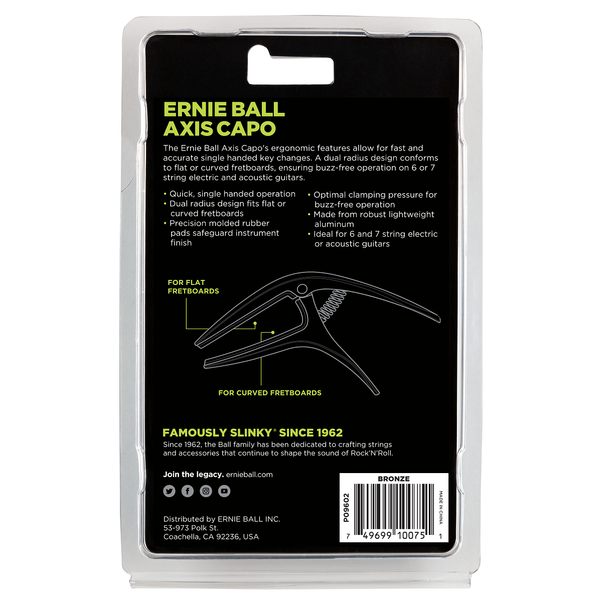 Ernie Ball 9602 Axis Universal Guitar Capo Brown Electric & Acoustic