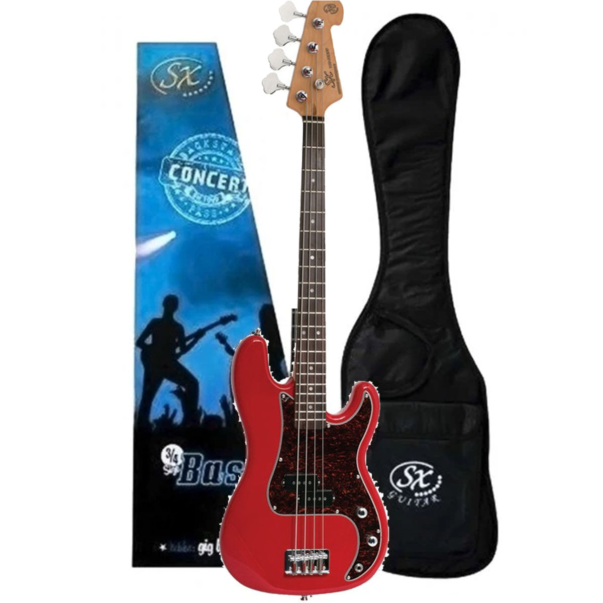 SX Bass Guitar Short Scale 3/4 Size 30inch Fiesta Red