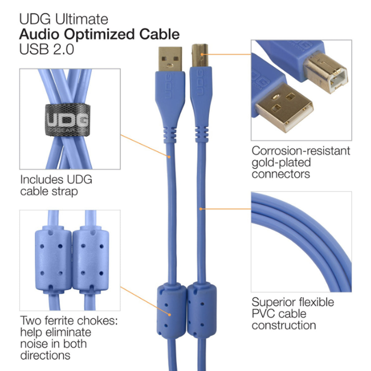UDG Ultimate U95001 USB2 Cable A-B Blue Straight 1m
