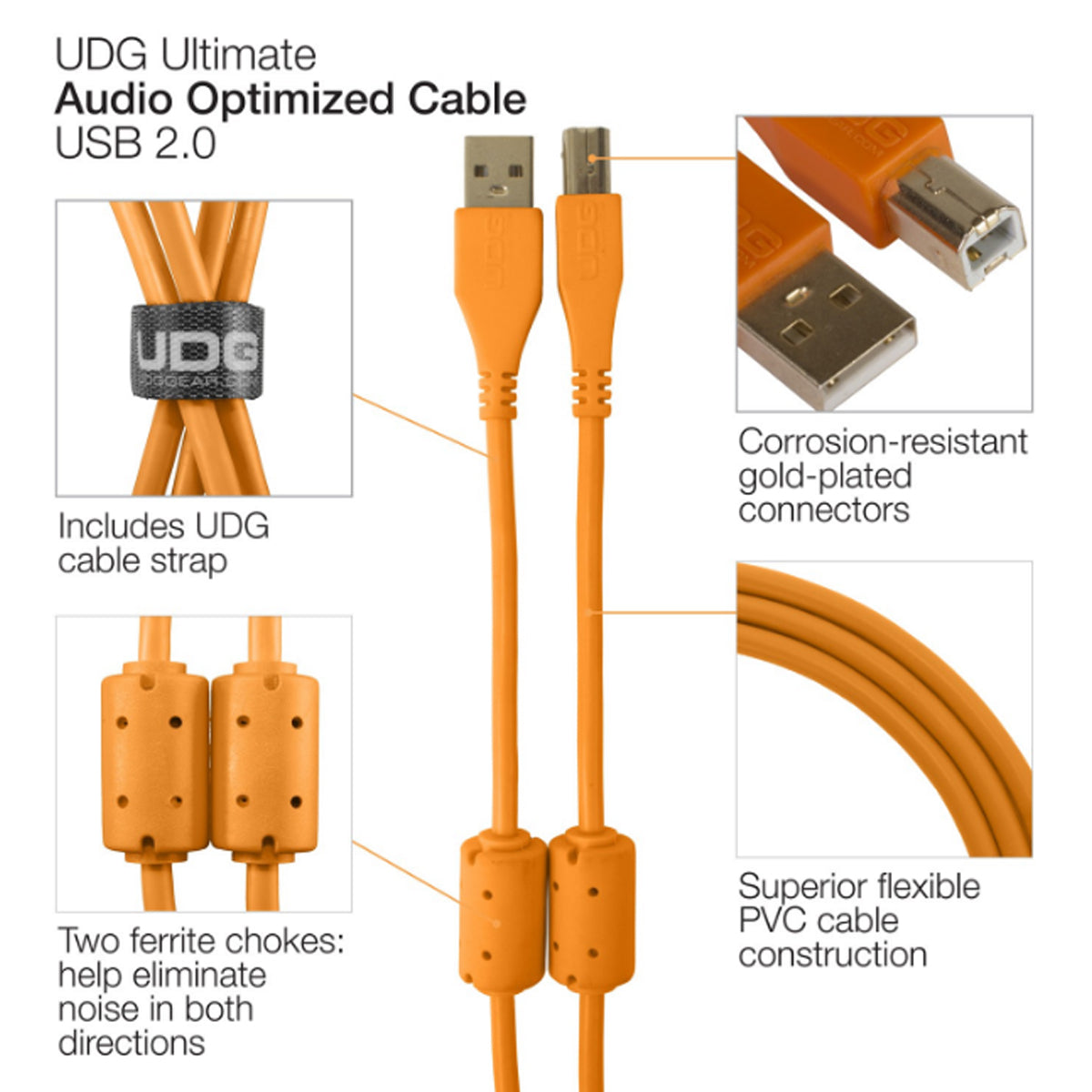 UDG Ultimate U95001 USB2 Cable A-B Orange Straight 1m