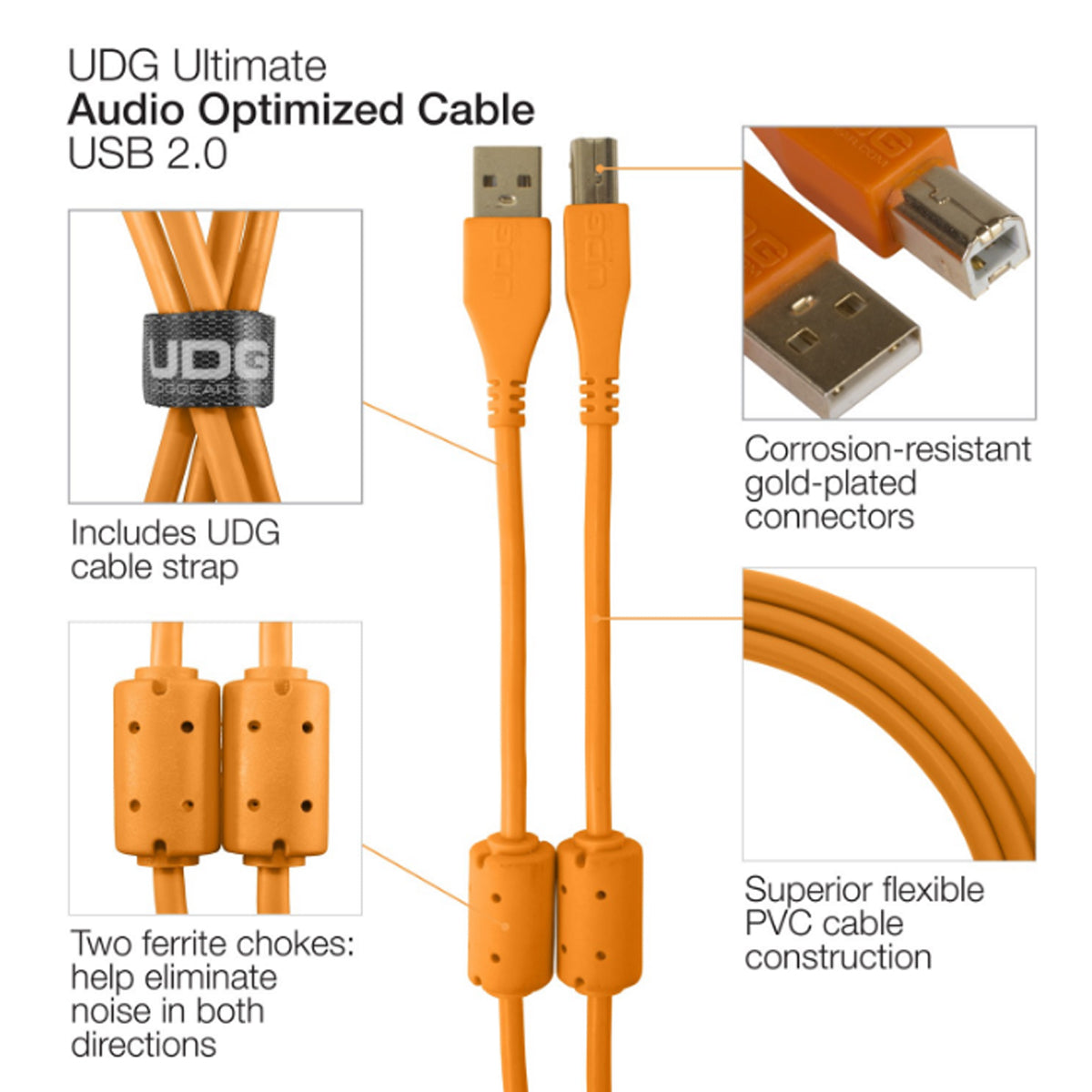 UDG Ultimate U95002 USB2 Cable A-B Orange Straight 2m