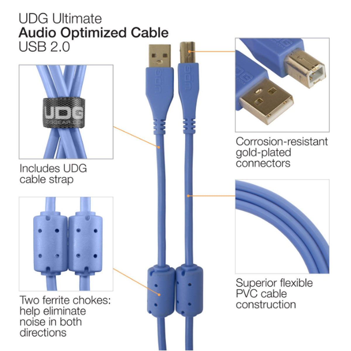 UDG Ultimate U95006 USB2 Cable A-B Blue Angled 3m