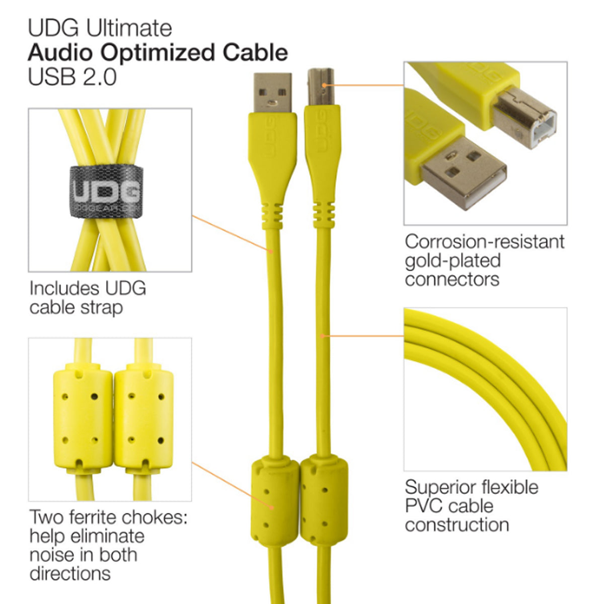 UDG Ultimate U95006 USB2 Cable A-B Yellow Angled 3m