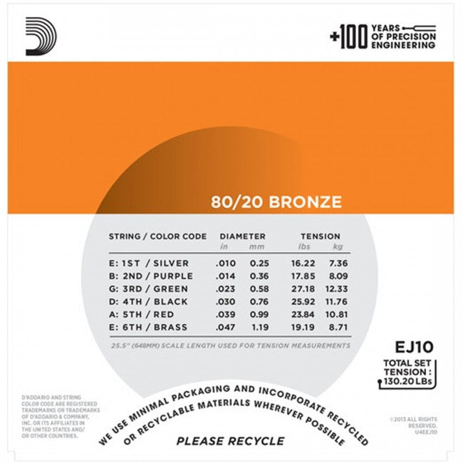 D'Addario EJ10-3D Acoustic Strings