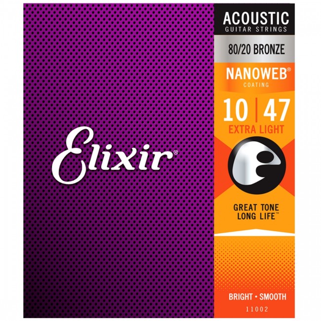 Elixir 11002 Acoustic Guitar Strings Nanoweb Extra Light 10-47