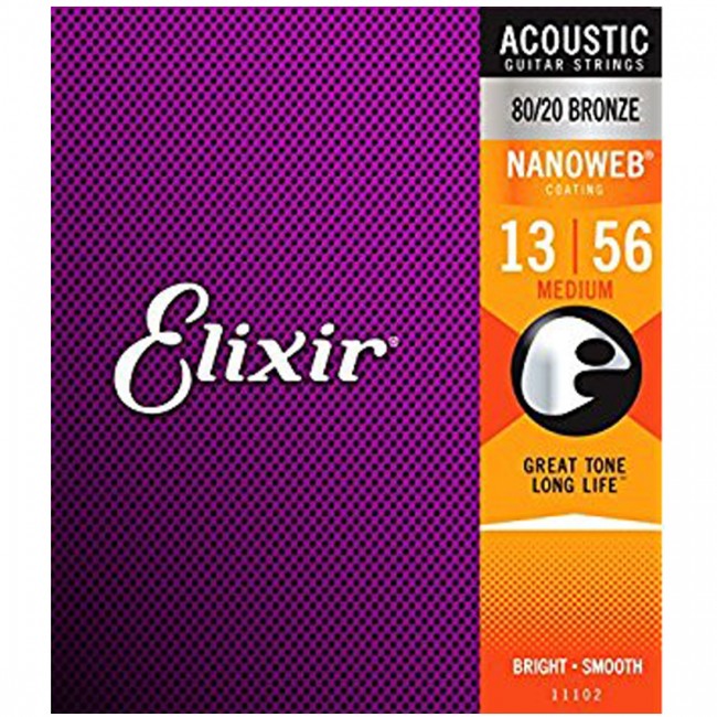 Elixir 11102 Acoustic Guitar Strings Nanoweb Medium