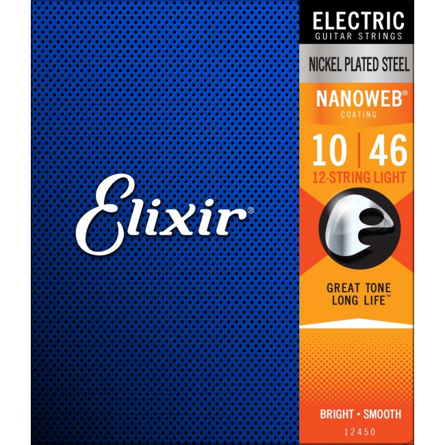Elixir 12450 Electric 12-String Guitar Strings Nanoweb Light 10-46 E-NW-12L