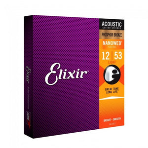 Elixir 16052 Acoustic Guitar Strings Nanoweb Light 12-53 2