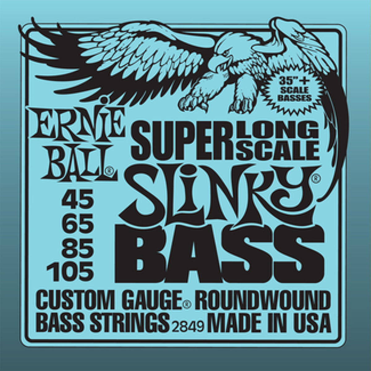 Ernie Ball 2849 Bass Guitar Strings Super Long Scale Roundwound Slinky 45-105