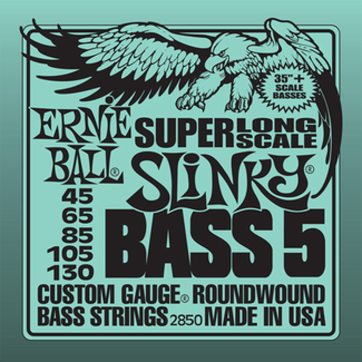 Ernie Ball 2850 Bass Guitar Strings 5-String Super Long Scale Roundwound Slinky 45-130