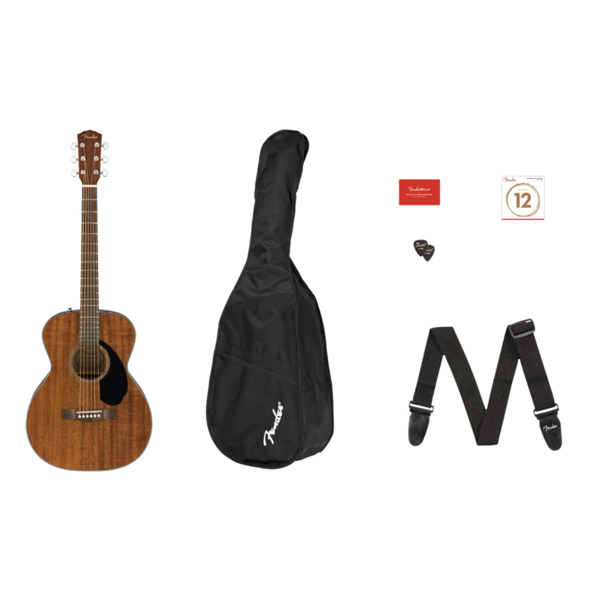 Fender CC-60S Acoustic Guitar Concert Pack V2 All-Mahogany w/ Bag & Accessories - 0970150422