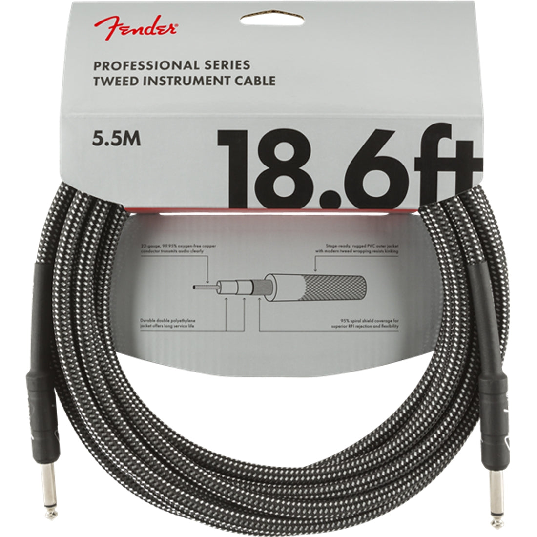 Fender Professional Series Instrument Cable 5.5m (18.6ft) Gray Tweed - 0990820068