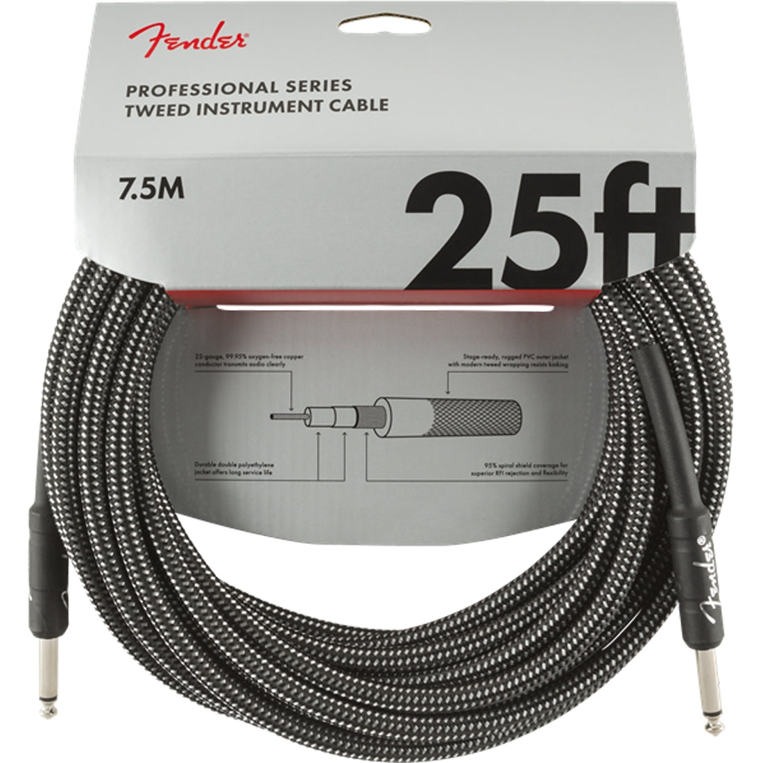 Fender Professional Series Instrument Cable 7.5m (25ft) Gray Tweed - 0990820071
