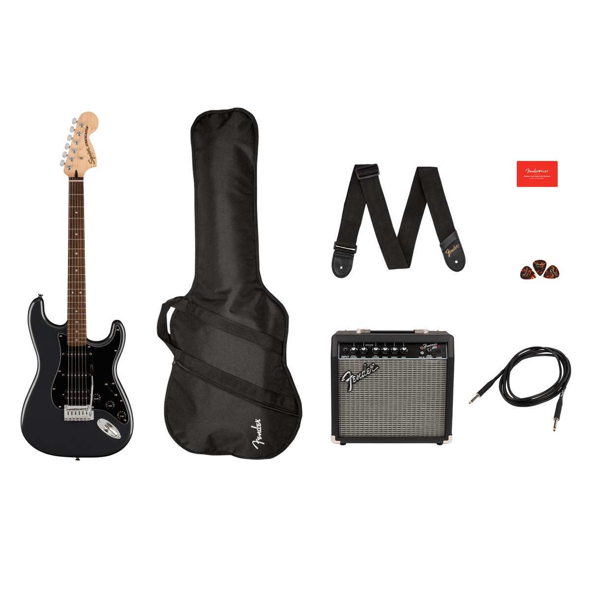 Fender Squier Affinity Series Stratocaster HSS Electric Guitar Pack Charcoal Frost Metallic w/ 15w Amp - 0372821369