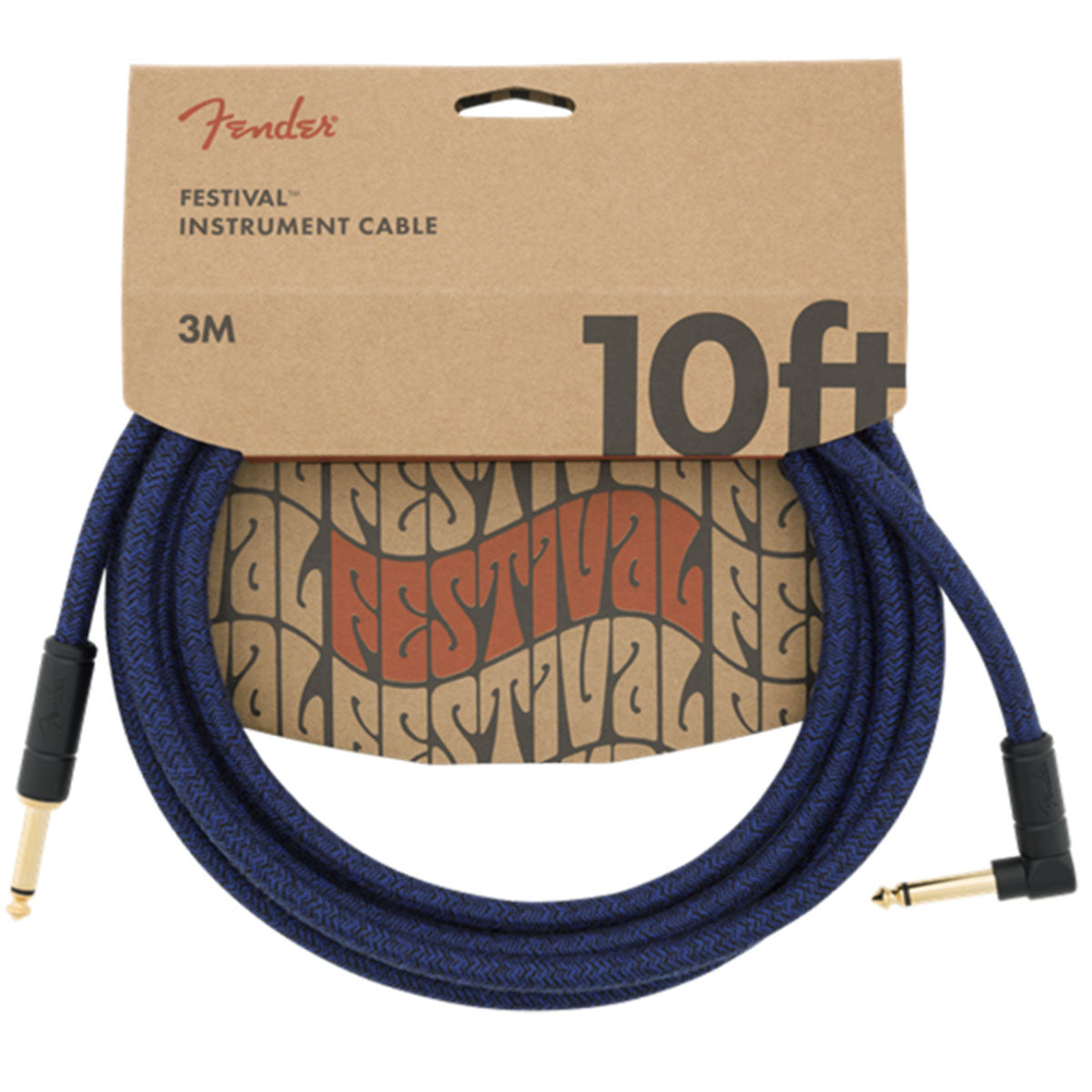 Fender Festival Guitar Cable 3m (10ft) Angled Instrument Lead Pure Hemp Blue Dream - 0990910073