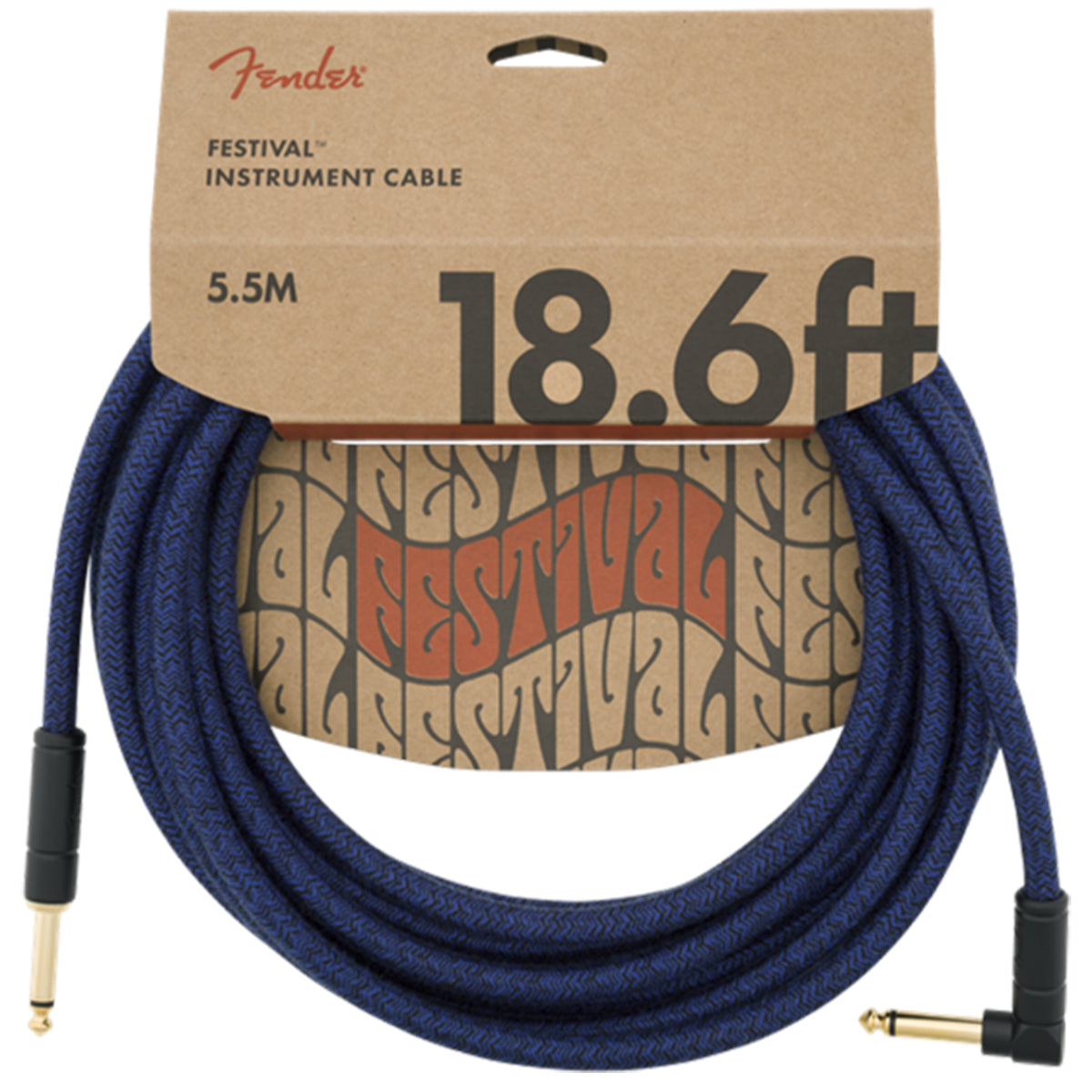 Fender Festival Guitar Cable 5.5m (18.6ft) Angled Instrument Lead Pure Hemp Blue Dream - 0990918073