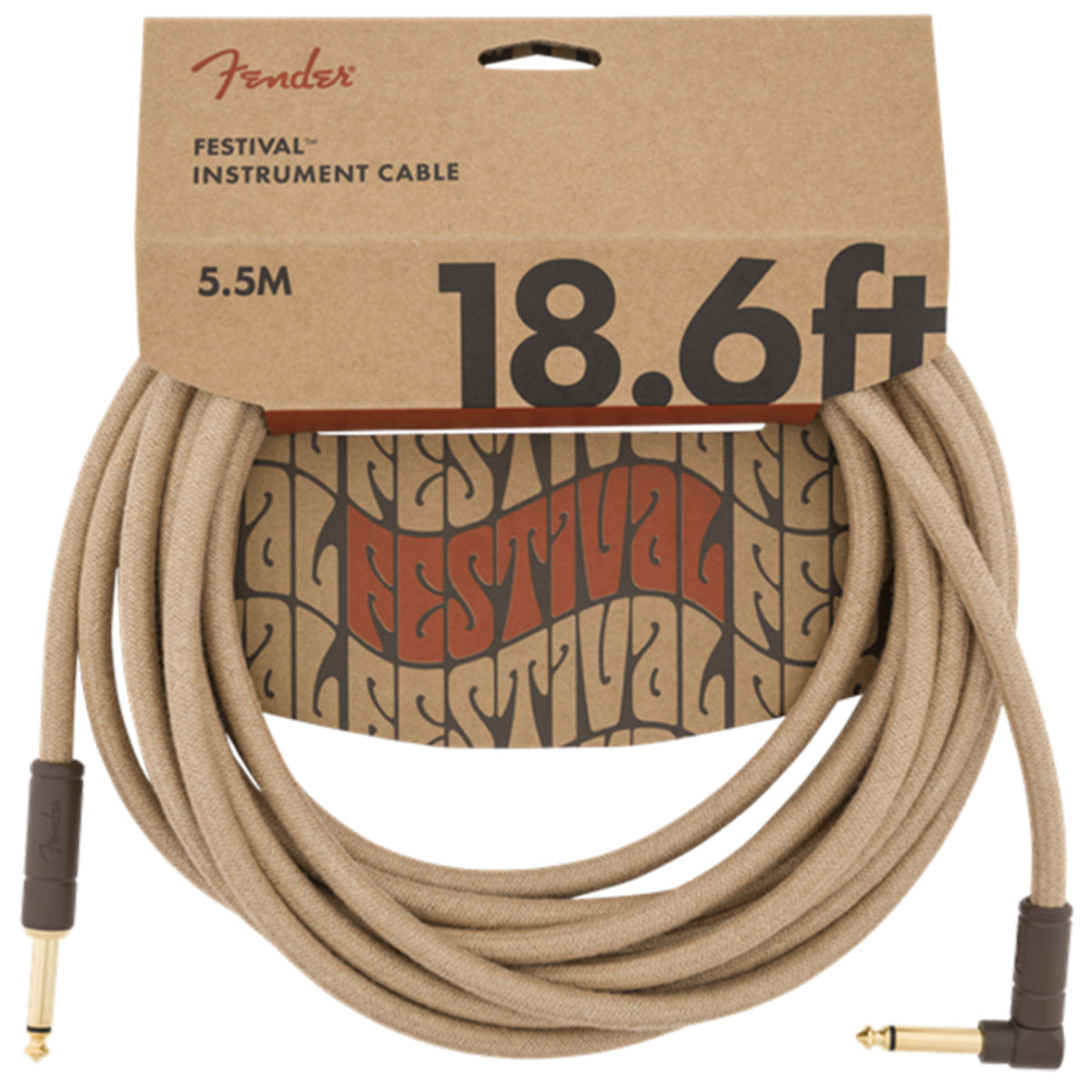Fender Festival Guitar Cable 5.5m (18.6ft) Angled Instrument Lead Pure Hemp Natural - 0990918021