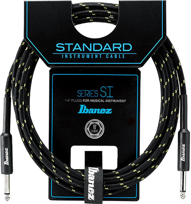 Ibanez SI10 BG Woven Guitar Cable 10ft Instrument Lead Black & Green