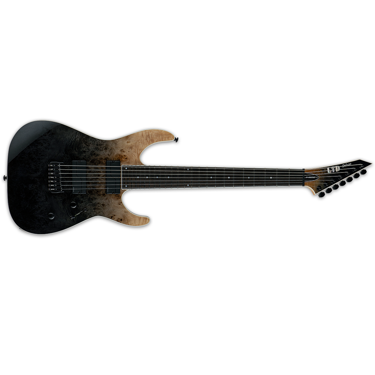 ESP LTD M-1007HT Electric Guitar 7-String Burled Poplar Black Fade w/ Fishmans - LM-1007HTBPBLKF