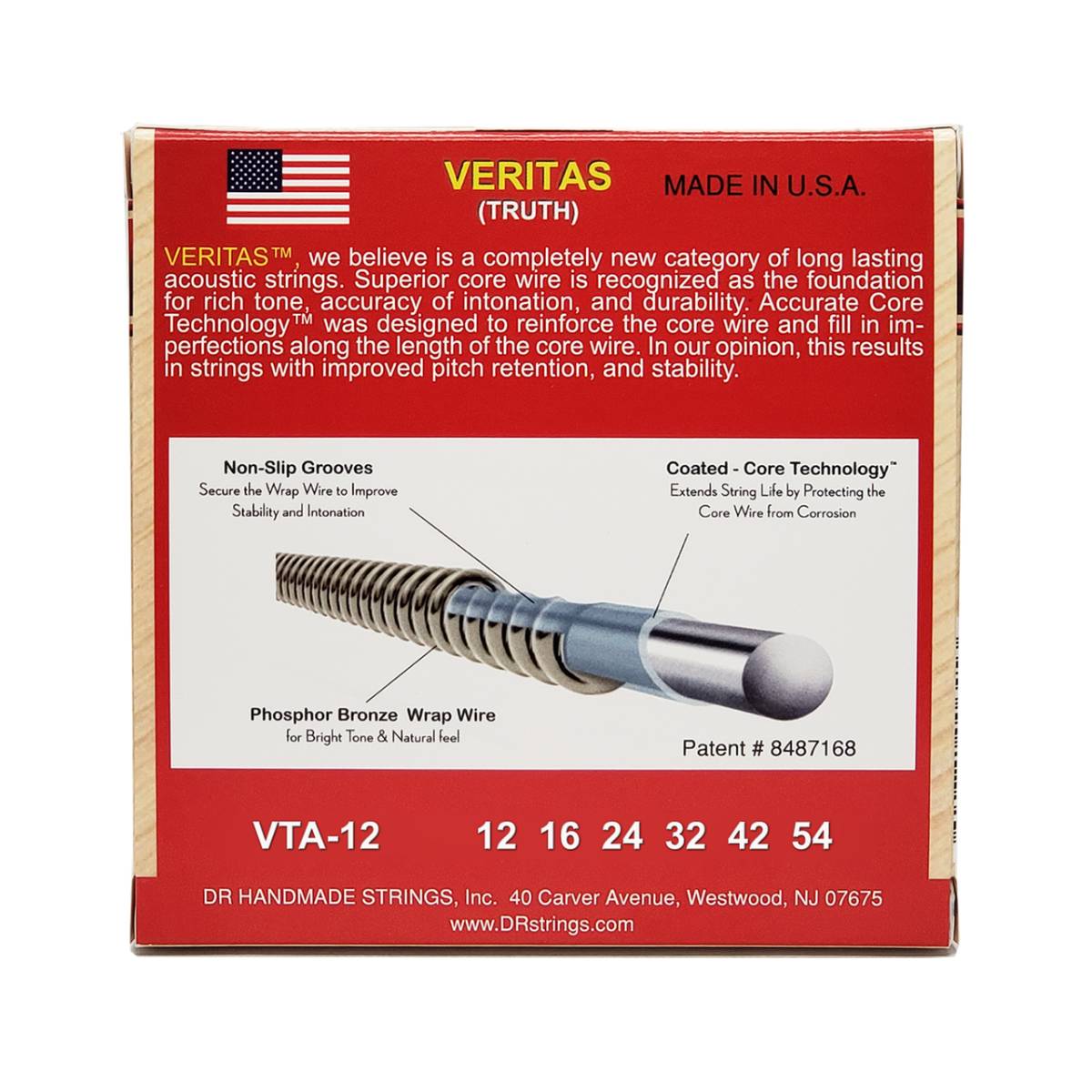 3 Pack DR VERITAS VTA-12-3PK Coated Core Technology Acoustic Guitar Strings: Light 12-54