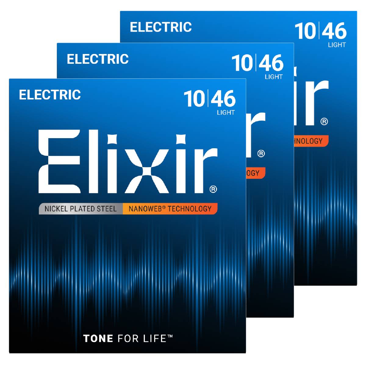 3 x Elixir 12052 Electric Guitar Strings Nanoweb Coated - Light 10-46