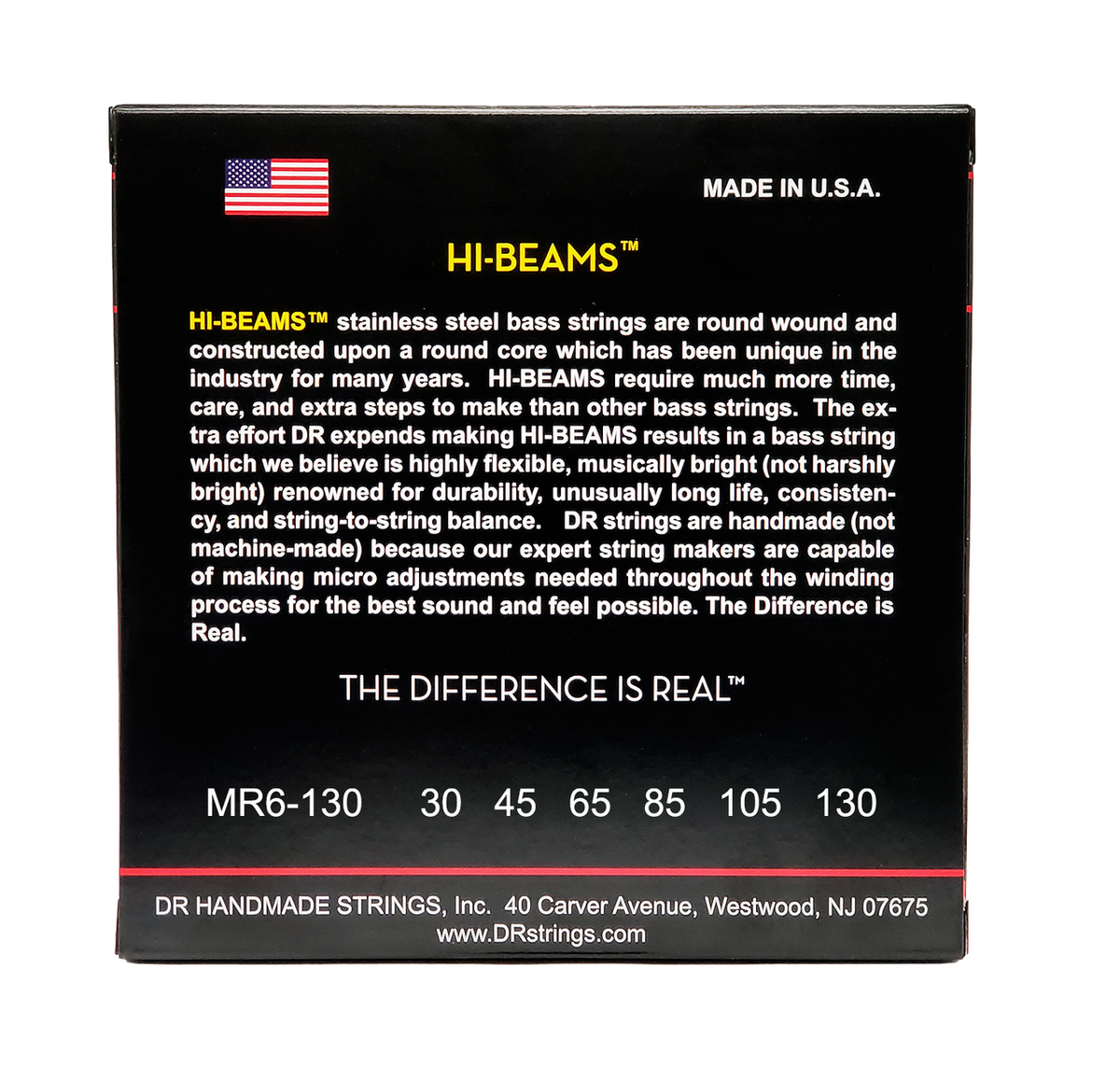 DR HI-BEAM MR6-130 Stainless Steel Bass Guitar Strings: 6-String Medium to Heavy 30-130