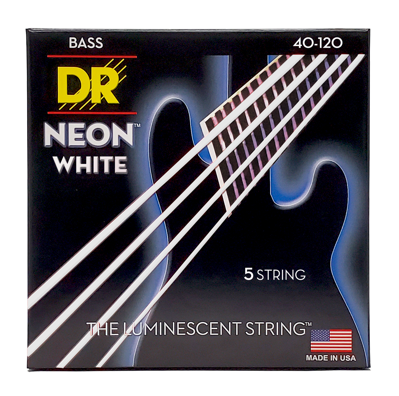 DR HI-DEF NEON NWB5-40 White Colored Bass Guitar Strings: 5-String Light 40-120