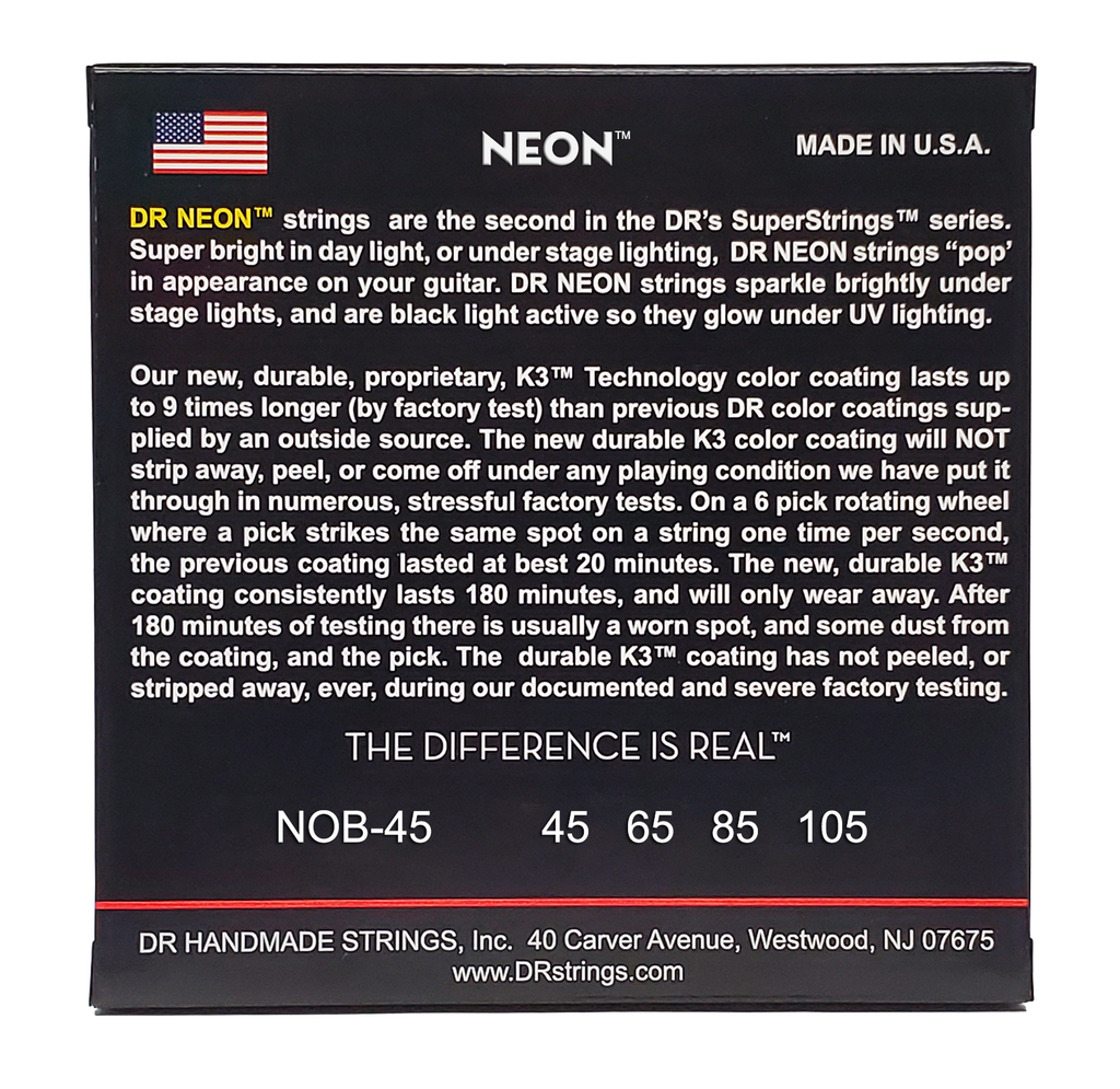 DR HI-DEF NEON NOB-45 Orange Colored Bass Guitar Strings: Medium 45-105