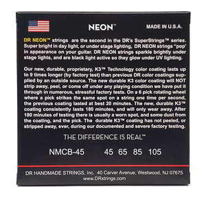 DR HI-DEF NEON NMCB-45 Multi-Color Colored Bass Guitar Strings: Medium 45-105