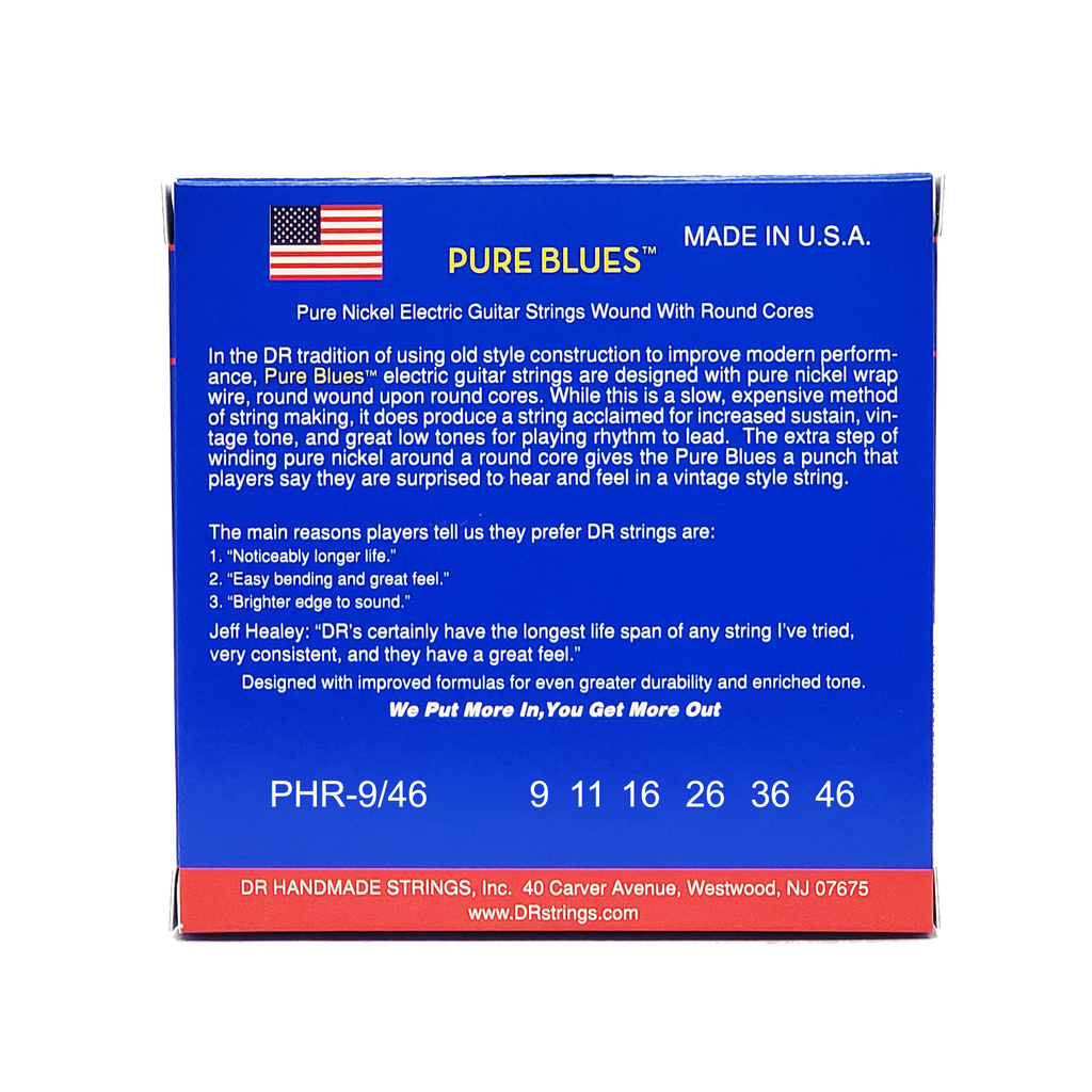 DR PURE BLUES PHR-9/46 Pure Nickel Electric Guitar Strings: Light to Medium 9-46
