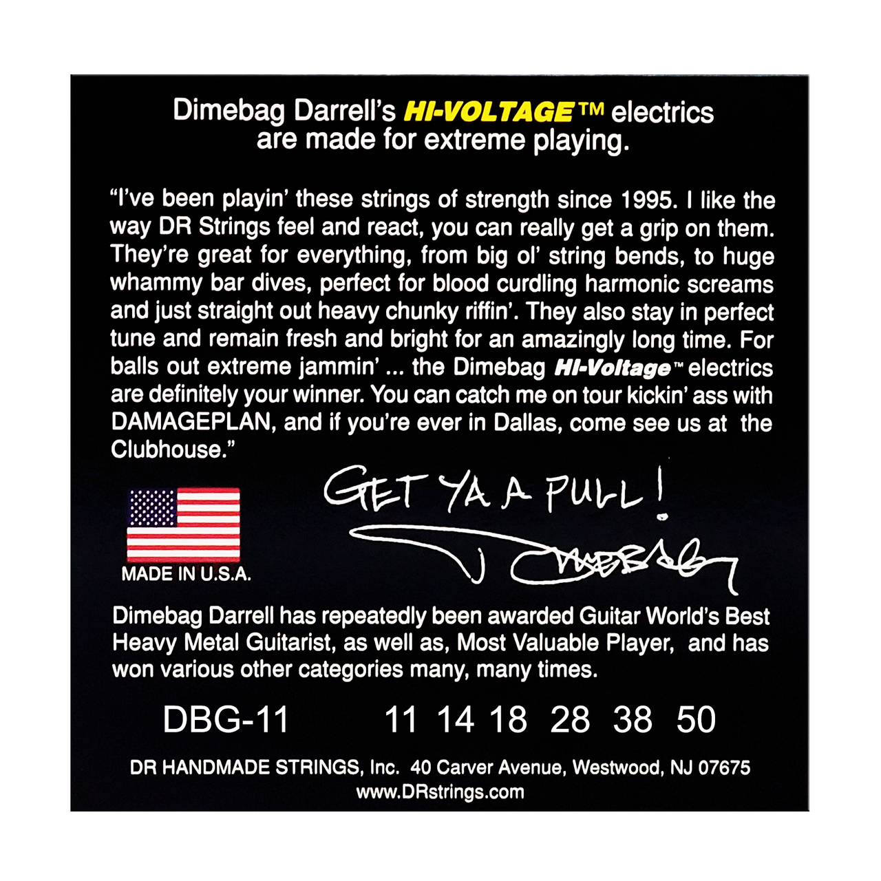 DR HI-VOLTAGE DIMEBAG DARRELL DBG-11 Nickel Plated Electric Guitar Strings: Heavy 11-50