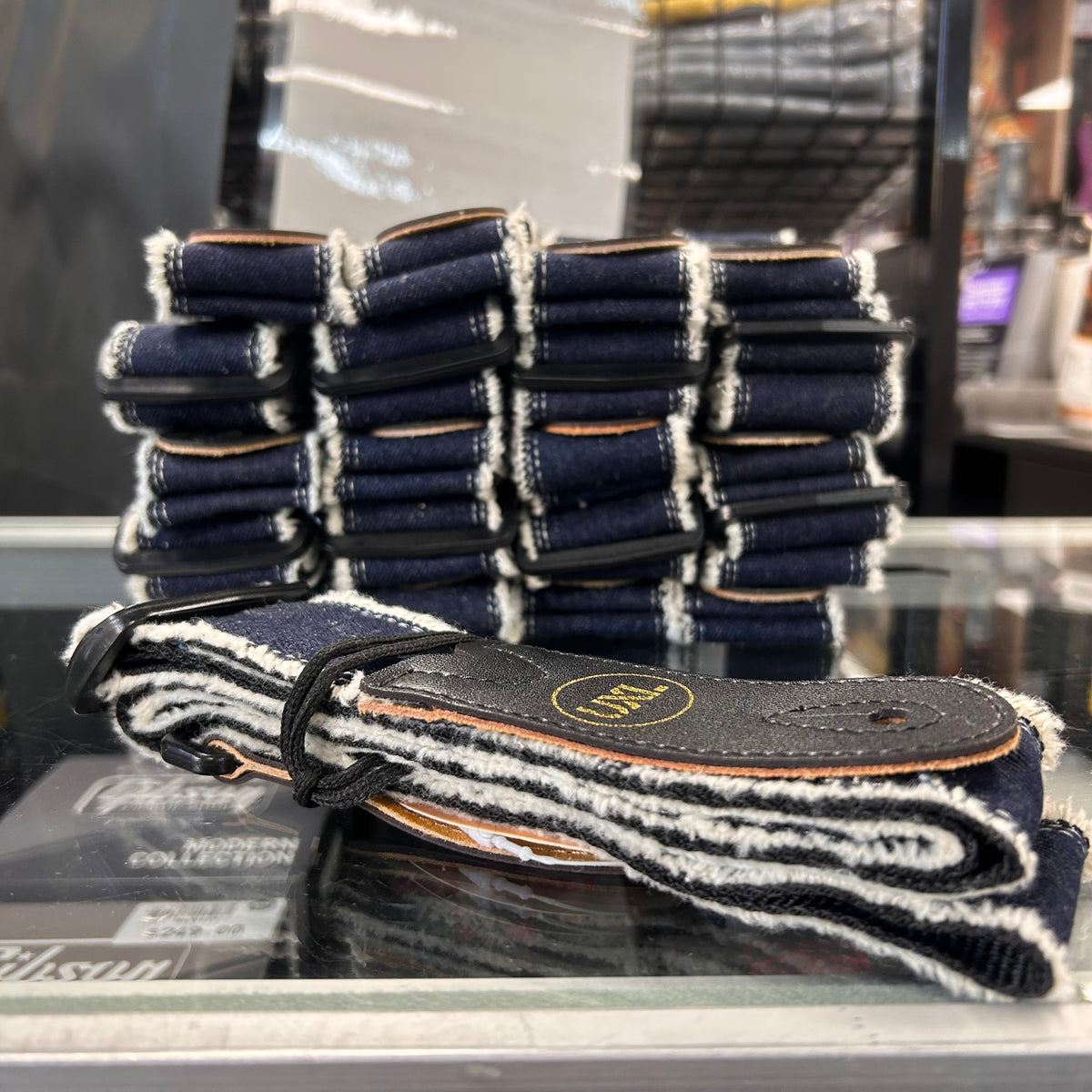 UXL Guitar Strap 50mm Blue Denim Cotton w/ Leather Tabs