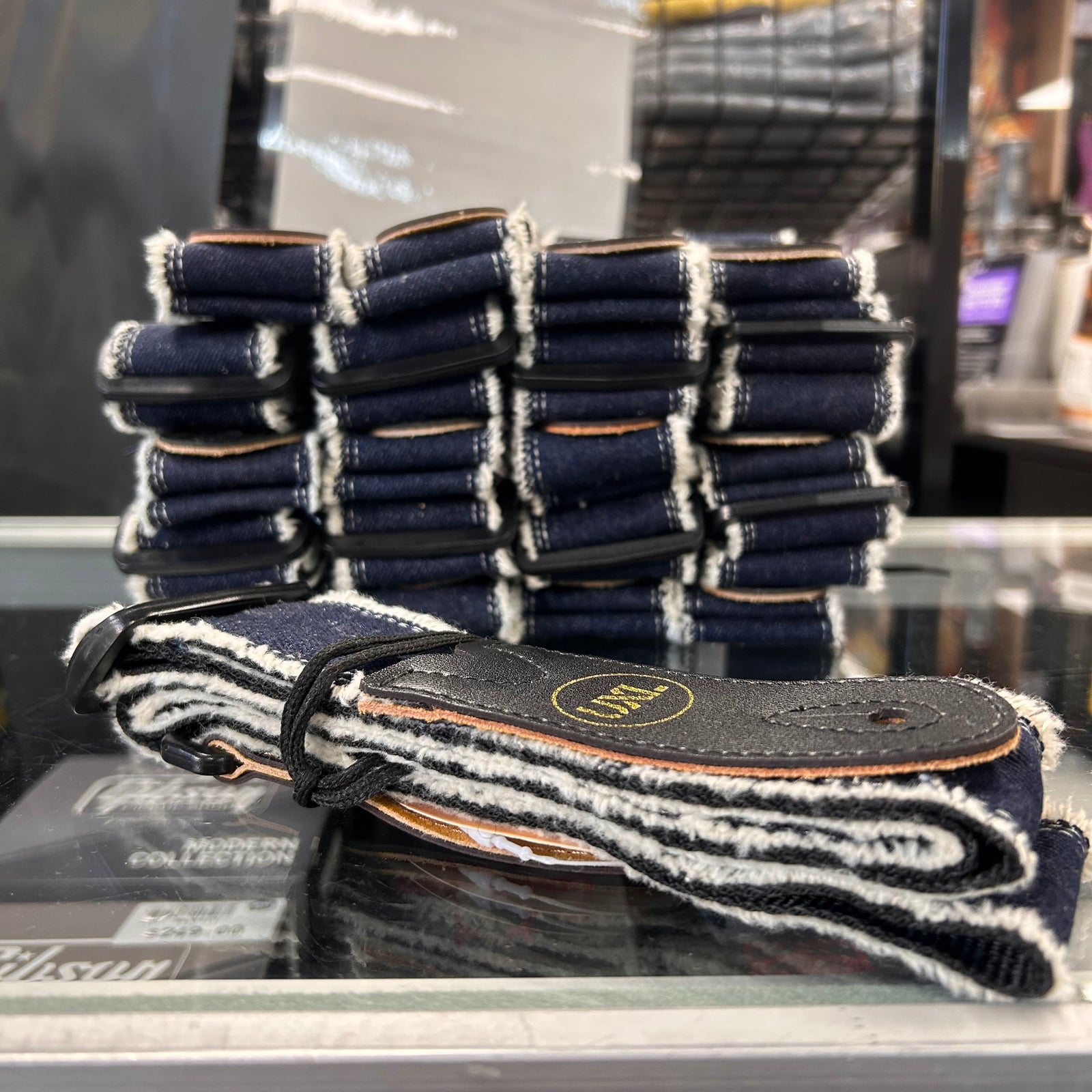 UXL Guitar Strap 50mm Blue Denim Cotton w/ Leather Tabs