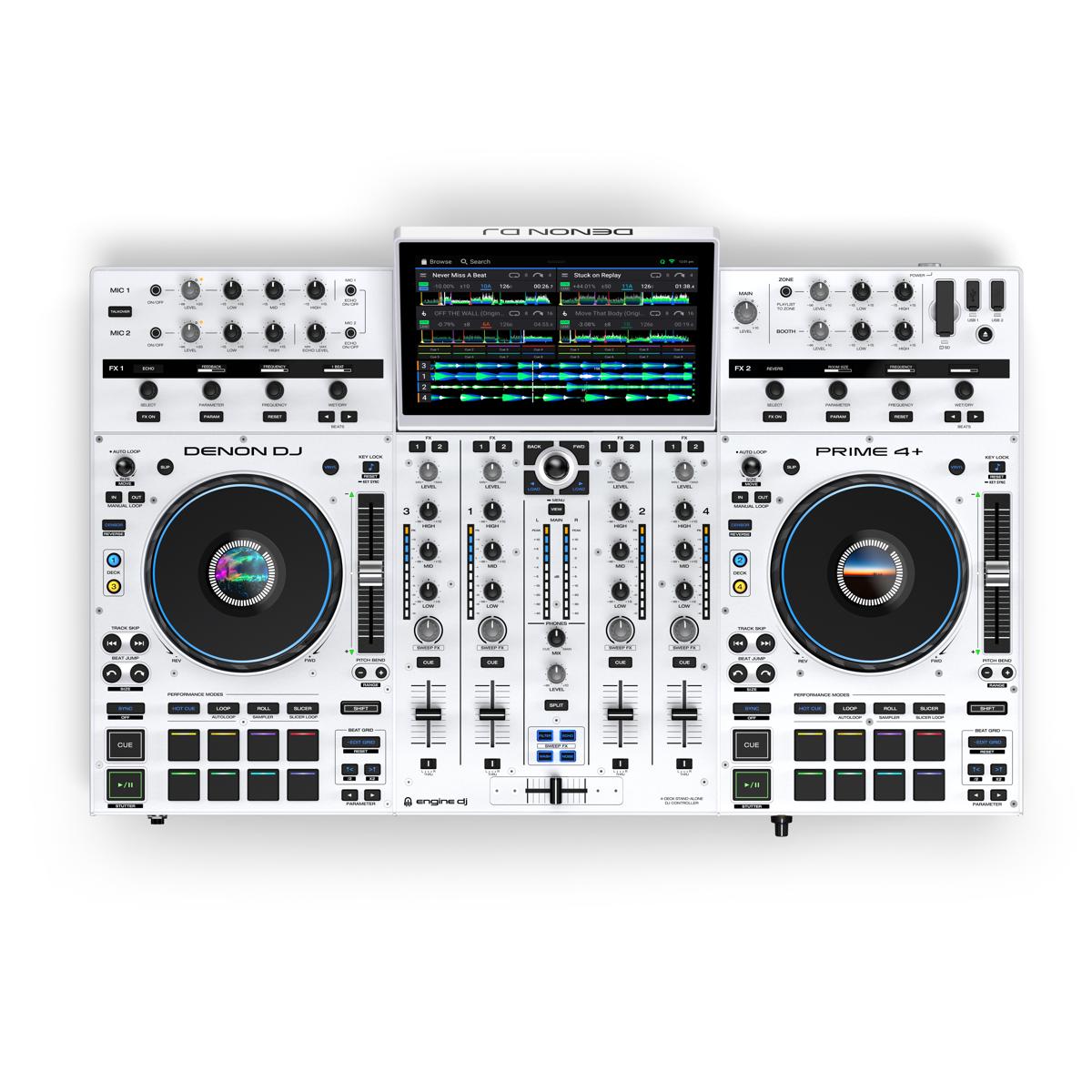 Denon DJ Prime 4 + Plus Standalone 4-Ch DJ System w/ 10'' Screen - WHITE