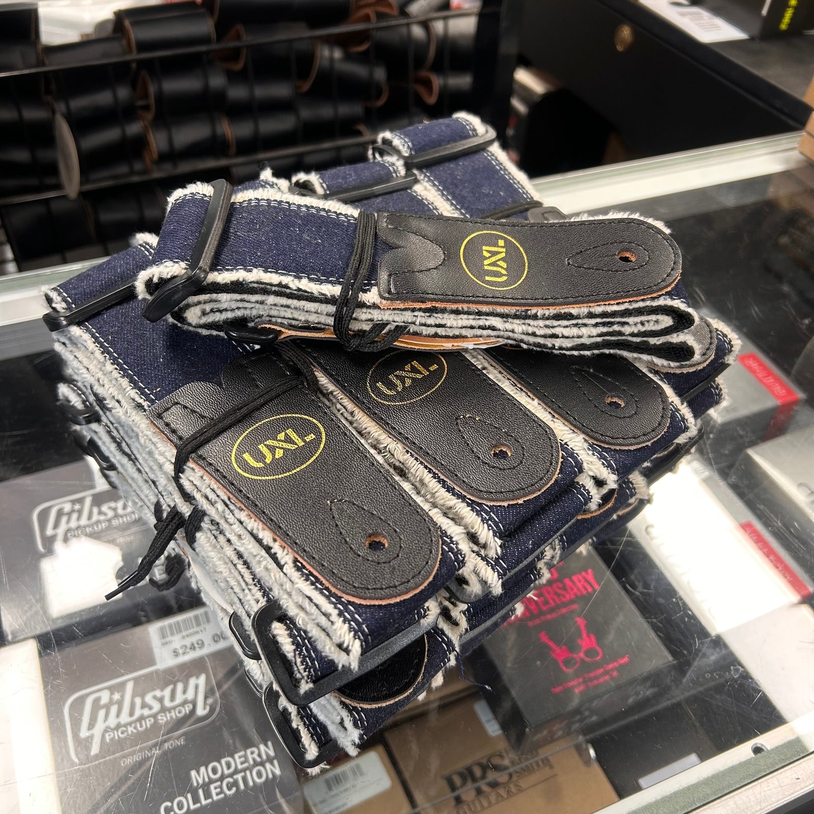 UXL Guitar Strap 50mm Blue Denim Cotton w/ Leather Tabs