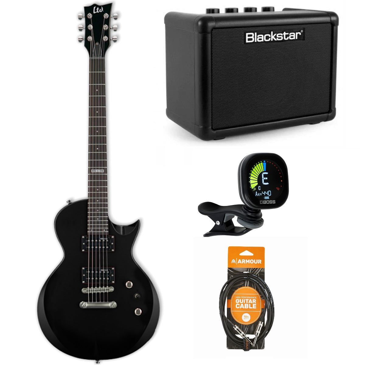 ESP LTD EC-10 Eclipse Black Electric Guitar Pack w/ Blackstar FLY-3 Amp + Gig Bag + Tuner + Armour Lead