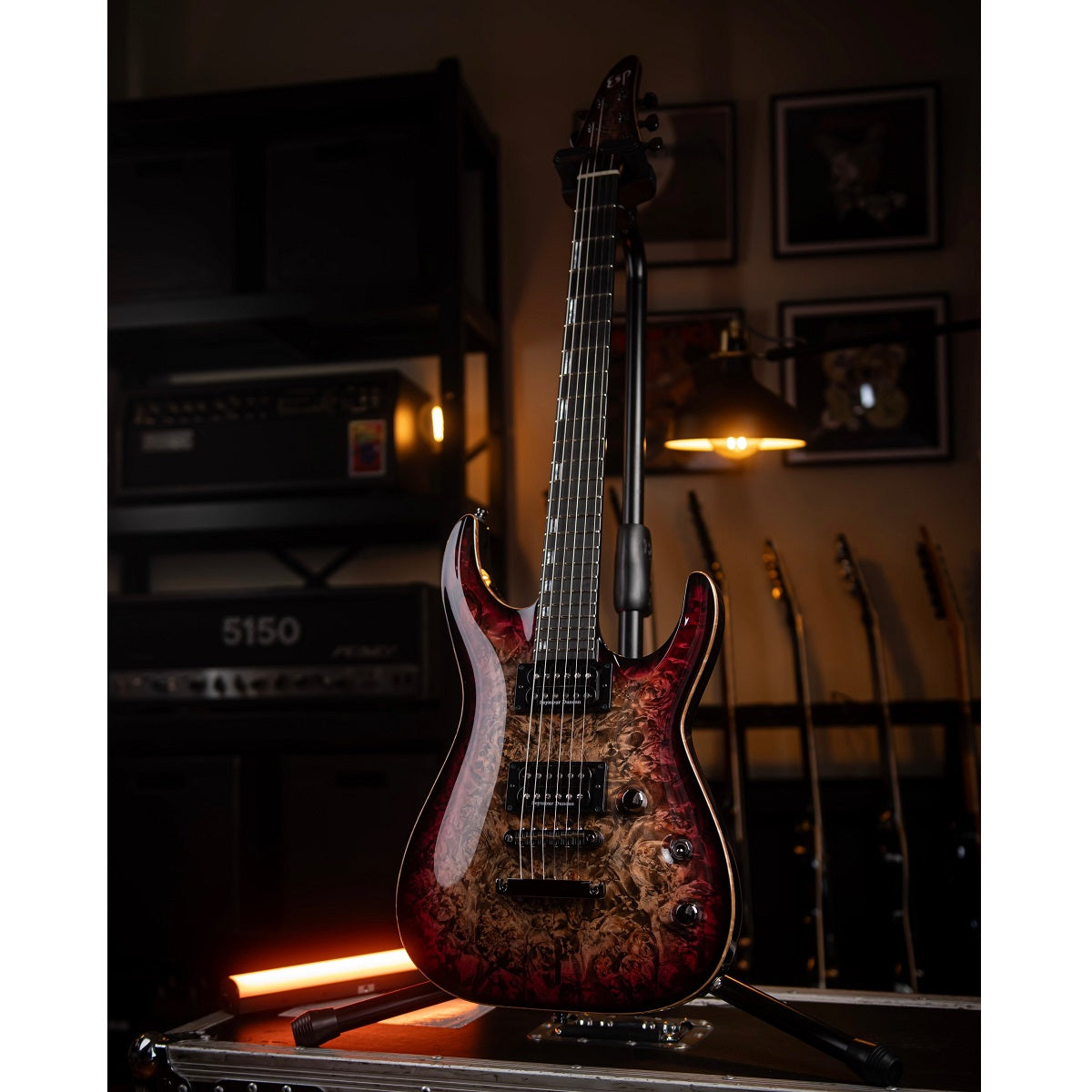 ESP Original Custom Shop Horizon-CTM NT Electric Guitar Burled Maple Reptile Red Burst