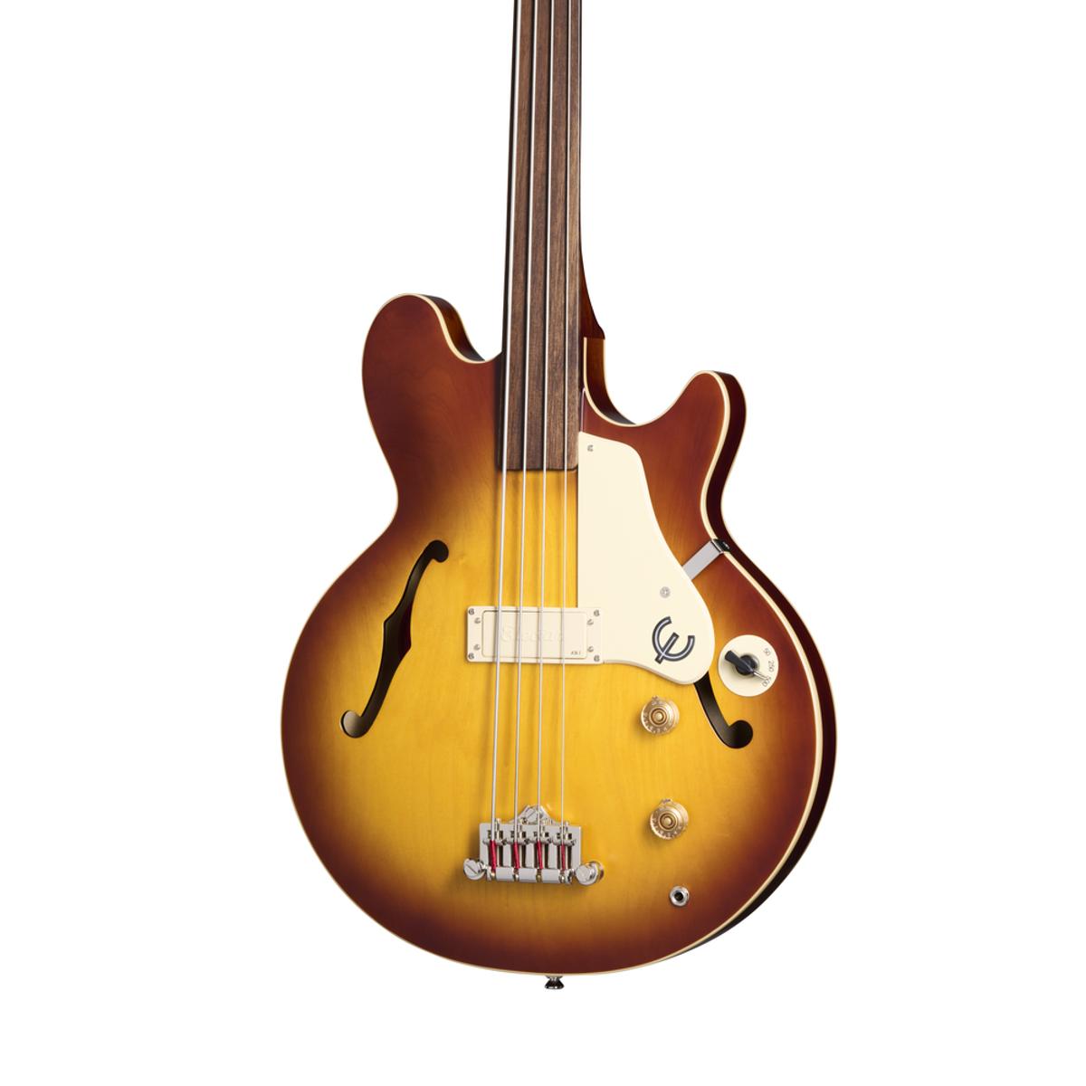 Epiphone Jack Casady Signature Fretless Bass Guitar Aged Royal Tan - EOJCBARTNH1F