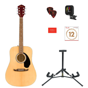 Fender FA-125 Acoustic Guitar Dreadnought Natural Pack w/ Tuner, Stand, Picks & Strings - 0971110621