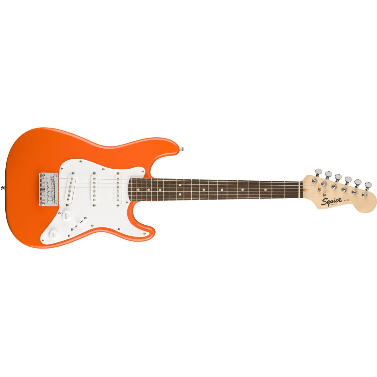 Fender Squier FSR Mini Stratocaster Electric Guitar Competition Orange w/ White Pickguard - 0370121596