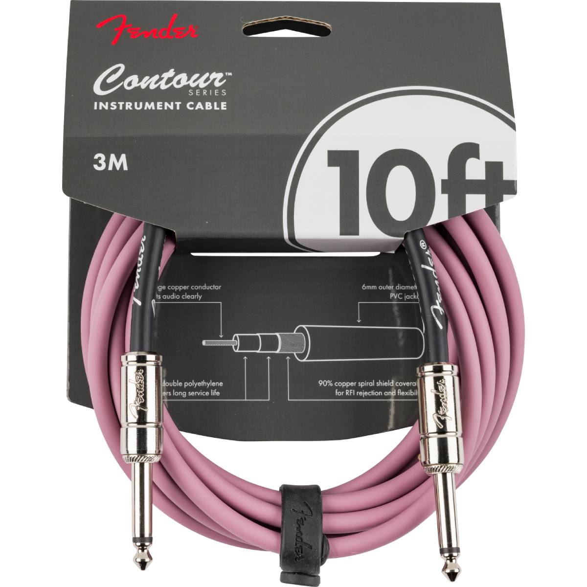 Fender Contour Series Instrument Cable 3m (10ft) Guitar Lead Burgundy Mist - 0990571166