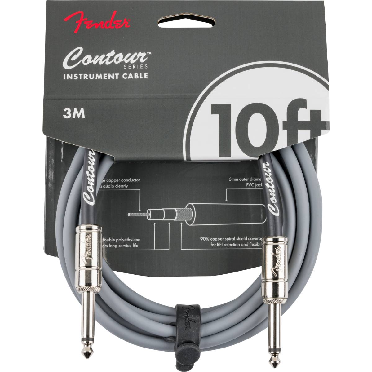Fender Contour Series Instrument Cable 3m (10ft) Guitar Lead Inca Silver - 0990571124