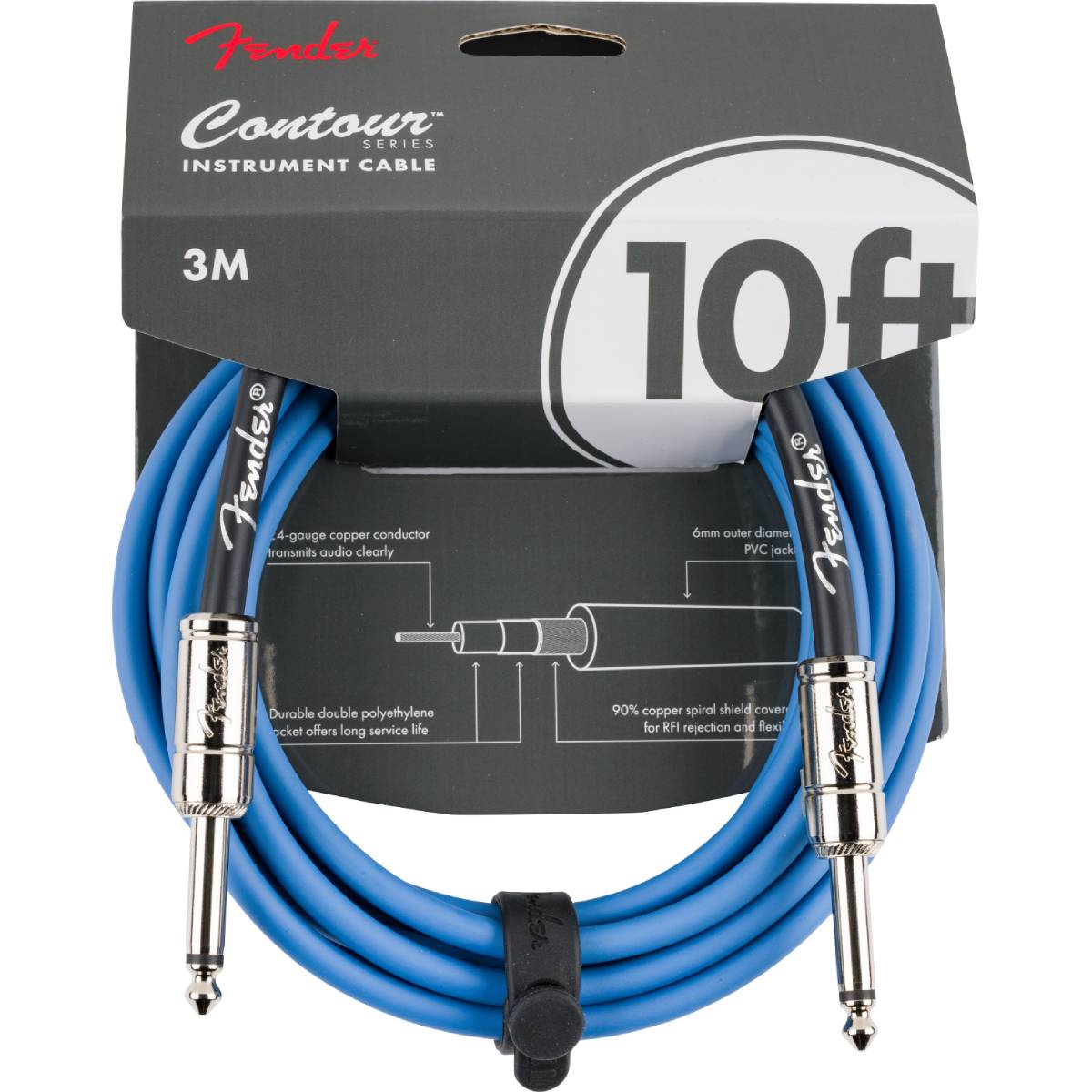 Fender Contour Series Instrument Cable 3m (10ft) Guitar Lead Lake Placid Blue - 0990571102