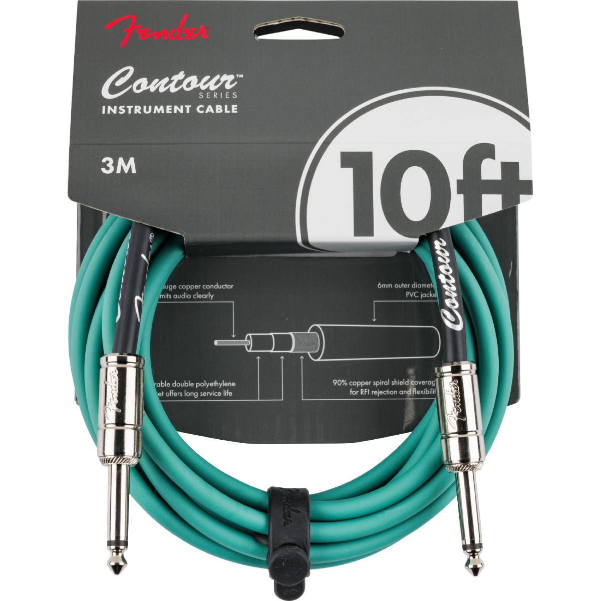 Fender Contour Series Instrument Cable 3m (10ft) Guitar Lead Sherwood Green - 0990571146