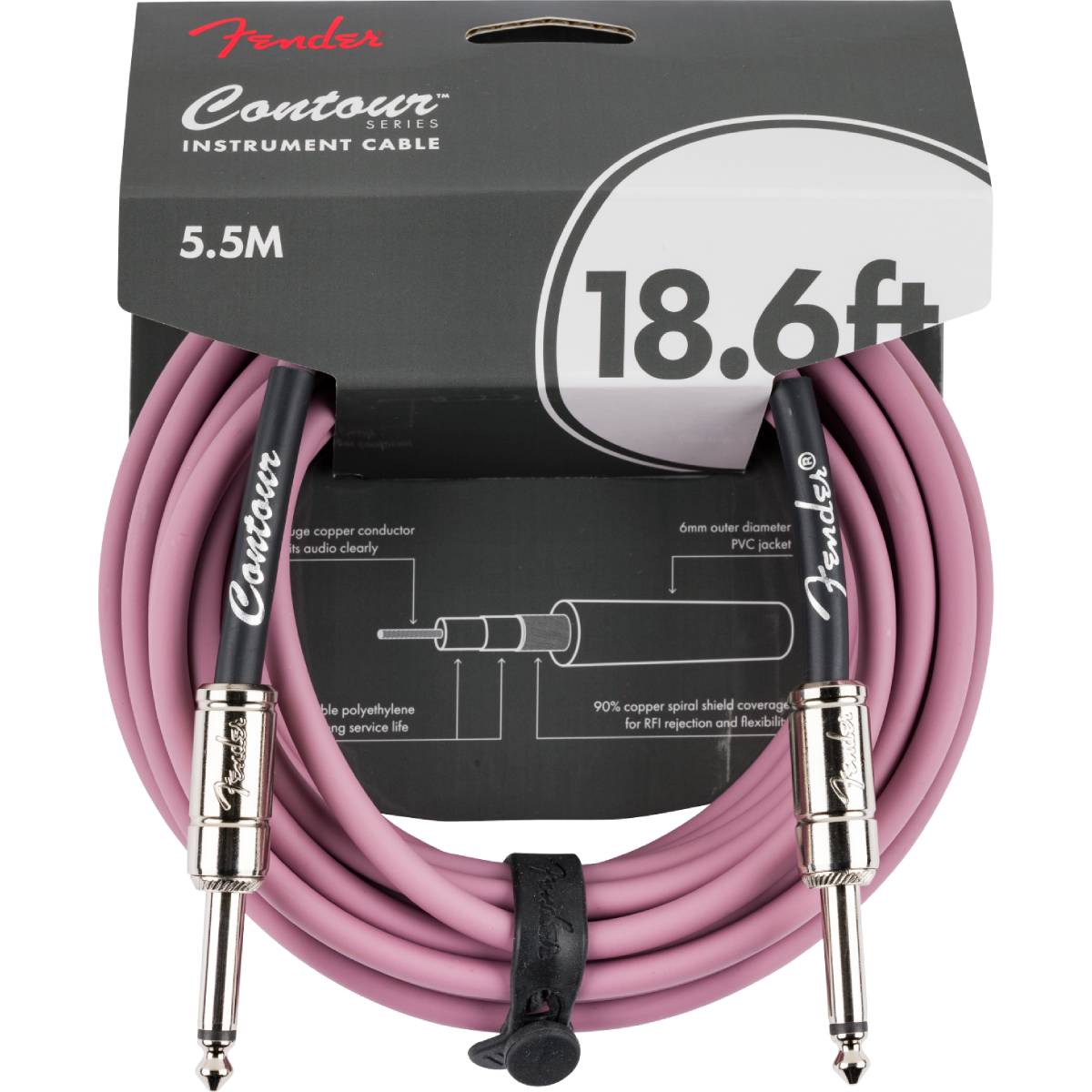 Fender Contour Series Instrument Cable 5.5m (18.6ft) Guitar Lead Burgundy Mist - 0990571866