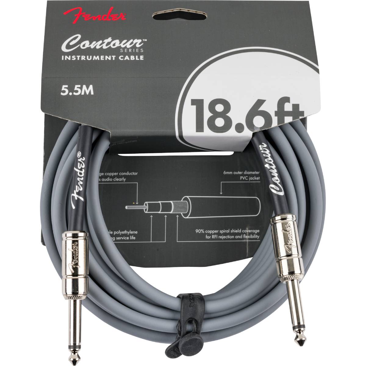 Fender Contour Series Instrument Cable 5.5m (18.6ft) Guitar Lead Inca Silver - 0990571824